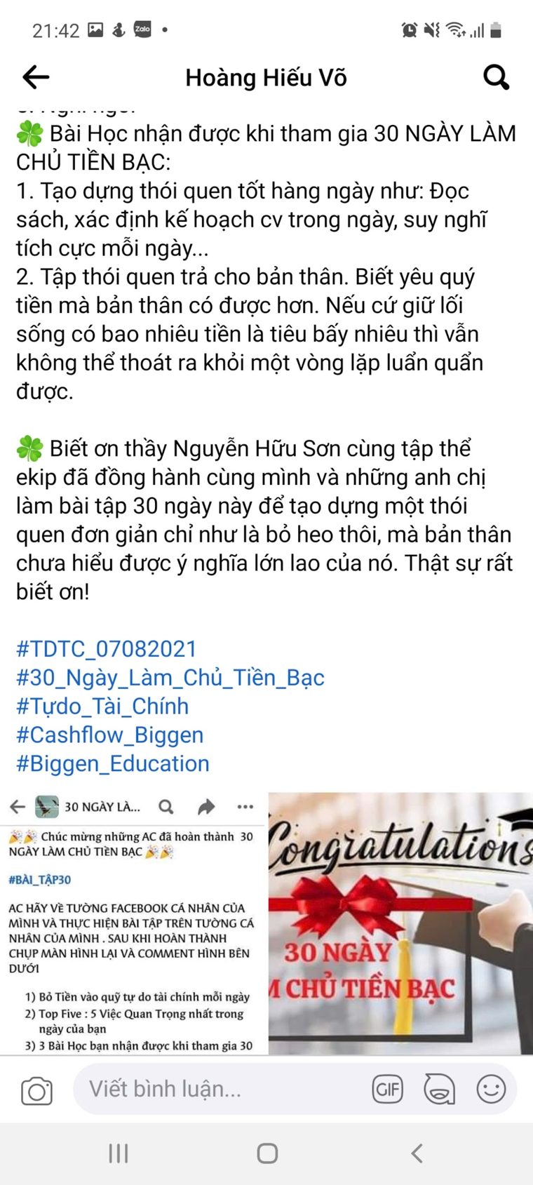 Phản hồi học viên khoá Làm Chủ Tiền Bạc số 4
