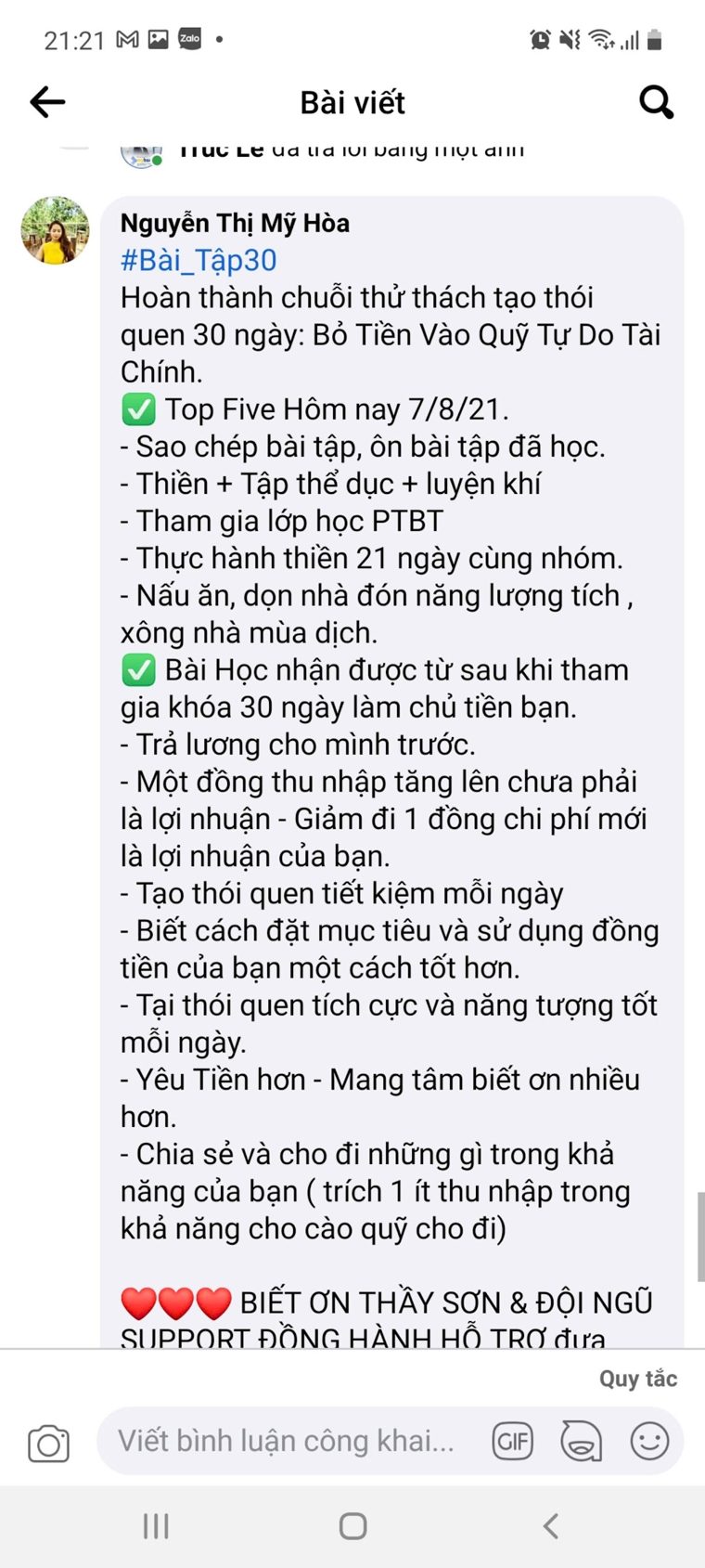 Phản hồi học viên khoá Làm Chủ Tiền Bạc số 6
