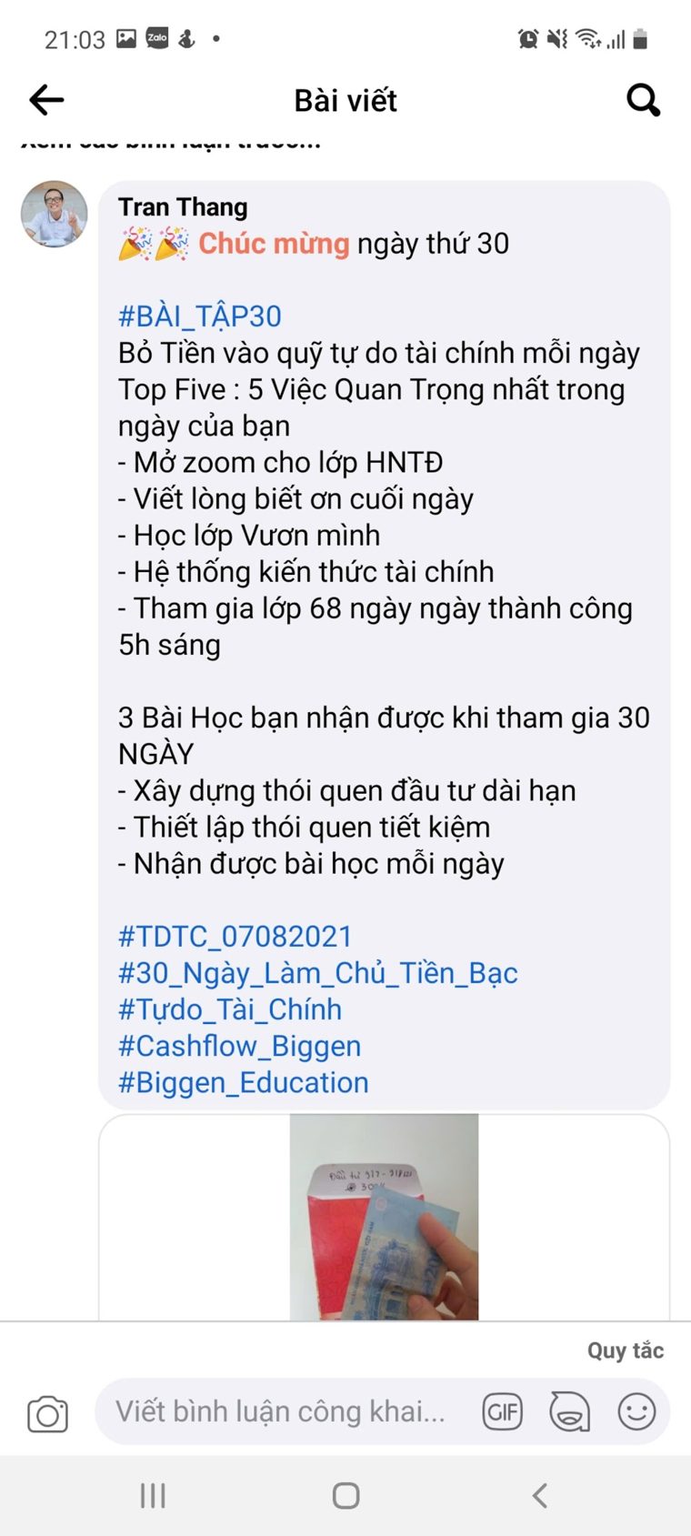 Phản hồi học viên khoá Làm Chủ Tiền Bạc số 9