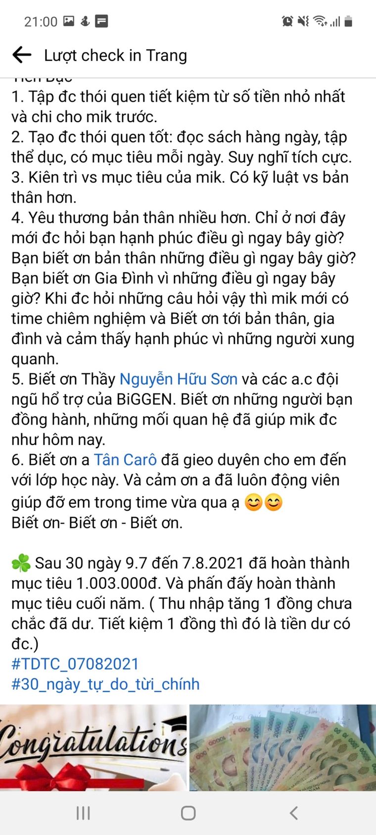 Phản hồi học viên khoá Làm Chủ Tiền Bạc số 14