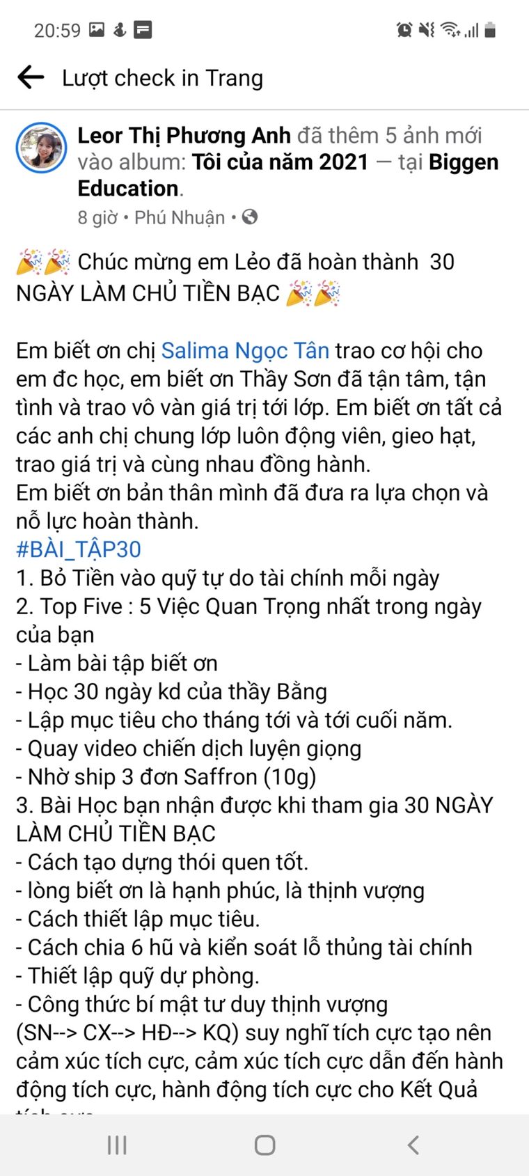 Phản hồi học viên khoá Làm Chủ Tiền Bạc số 16