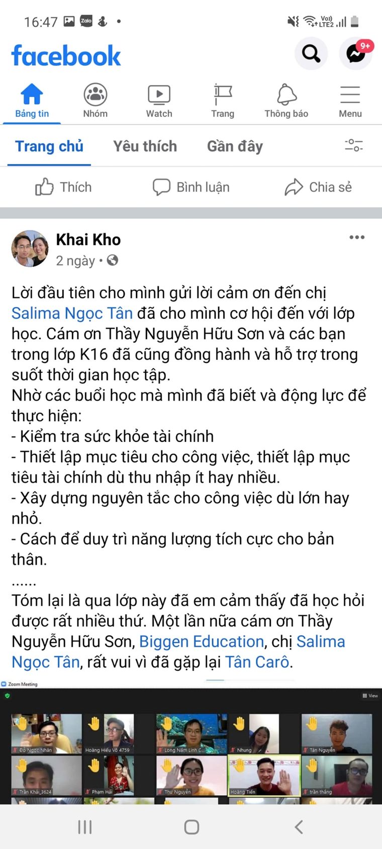 Phản hồi học viên khoá Làm Chủ Tiền Bạc số 22
